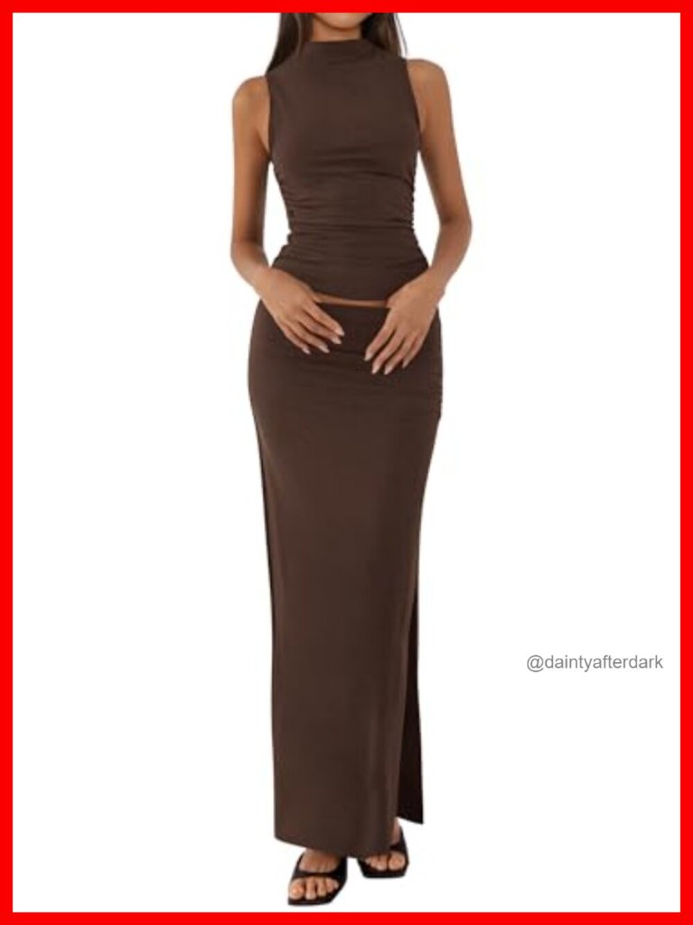Slim Fit Two Piece Skirt Set Sleeveless Mock Neck Top Knit Bodycon Midi Set